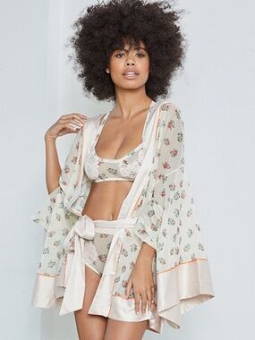 "Make It A Double" We Are HAH kimono robe with Matching Bottom & Bralette set